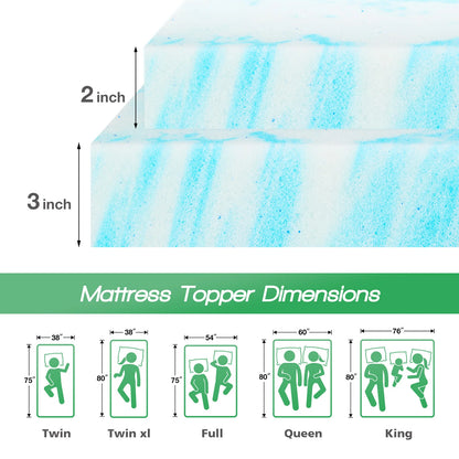 JHK 2-3 Inch Memory Foam Mattress Topper Queen Size Thick Gel  Cooling Mattress Soft and Breathable Bed Topper Bedroom Furniture
