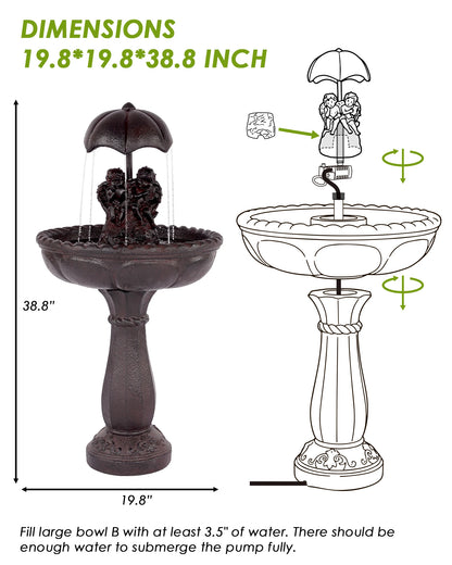 Solar Outdoor Water Fountain, 50.6" High Cascading Waterfall Fountain with Whisper-Quiet Pump, Large Cascading Freestanding Resi