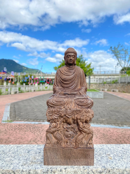 Hand-Carved Agarwood Shakyamuni Buddha Statue - 7.9/11.8" Dragon Throne Buddha Sculpture for Home Living Room Entrance