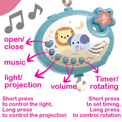 360° Musical Baby Crib Mobile Rotating Night Light Projection Bed Bell Toy Four Speed Timming Hanging Infant Newborn Bedside Gif
