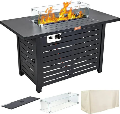 # l Outdoor Propane Gas Fire Pit Table, 43 Inch 50,000 BTU Auto-Ignition Propane Fire Pit Table, CSA Approved with Glass Wind Gu