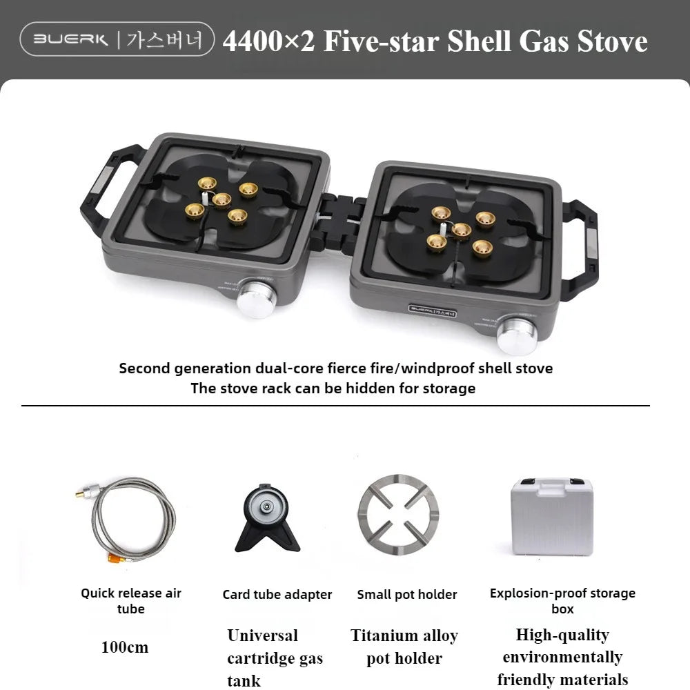 BUERK 8800W High Power Double Burner Camping Gas Stove - Portable Foldable Outdoor BBQ Grill - Split Type Butane Propane Burner