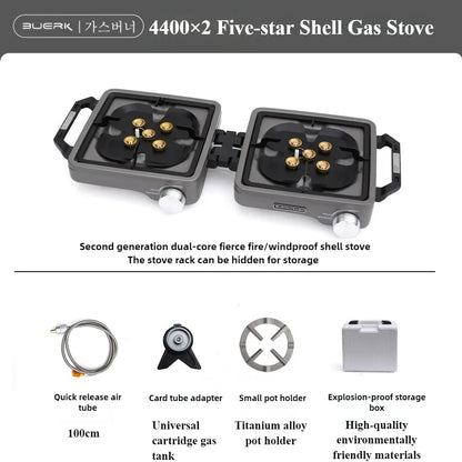 BUERK 8800W High Power Double Burner Camping Gas Stove - Portable Foldable Outdoor BBQ Grill - Split Type Butane Propane Burner