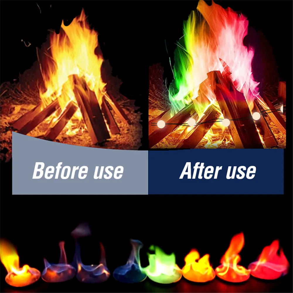 Mystical Fire Magic Tricks Color Flames Powder Bonfire Sachets Fireplace Pit Patio Toy Magician Pyrotechnics Party Glowing Props