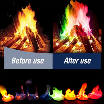 Mystical Fire Magic Tricks Color Flames Powder Bonfire Sachets Fireplace Pit Patio Toy Magician Pyrotechnics Party Glowing Props