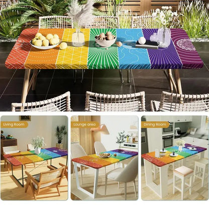 Outdoor Picnic Table Cover Geometric Fitted Outdoor Picnic Blanket Windproof Wipeable Patio Table Covers For Party Indoor
