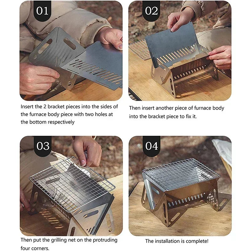 NEW Mini BBQ Grill Stainless Steel Foldable Charcoal Stove Portable Outdoor Camping Picnic Backyard Barbecue Cooking Tool