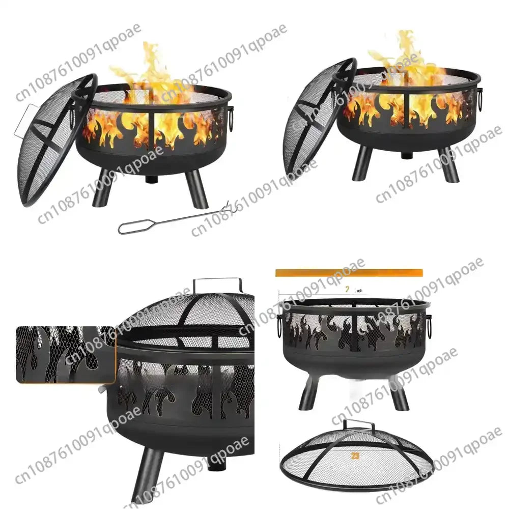 Cross-border Metal Multi-function Wood Burning Fire Pit for Outdoor Camping Grill Barbecue Charcoal Stove Flame Retardant