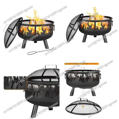 Cross-border Metal Multi-function Wood Burning Fire Pit for Outdoor Camping Grill Barbecue Charcoal Stove Flame Retardant