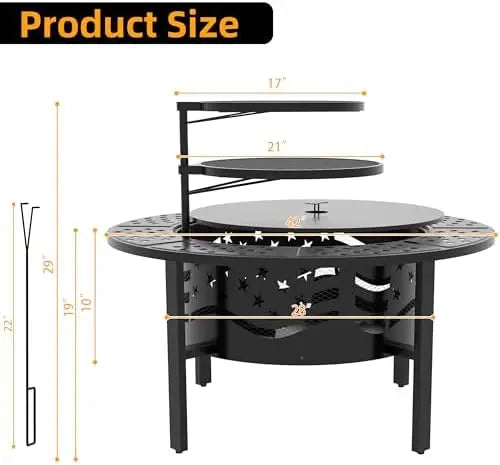 42" Outdoor Fire Pit with 2 Grills - Wood Burning Firt for Outside with Cover & Poker, Heavy Duty Metal Fire Pit Large