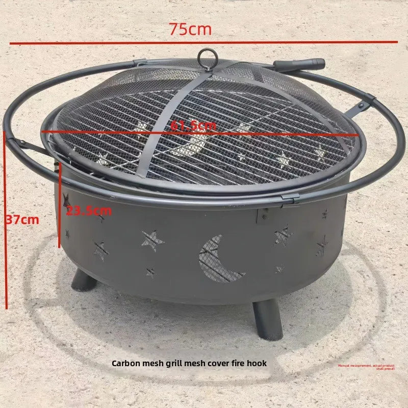 Outdoor BBQ Grill Firewood Heating Stove Patio Fire Pit Table Integrated Charcoal Braai Rack Backyard Campfire Tea Brewing Set
