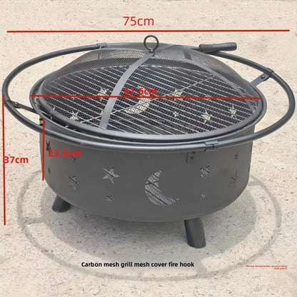 Outdoor BBQ Grill Firewood Heating Stove Patio Fire Pit Table Integrated Charcoal Braai Rack Backyard Campfire Tea Brewing Set