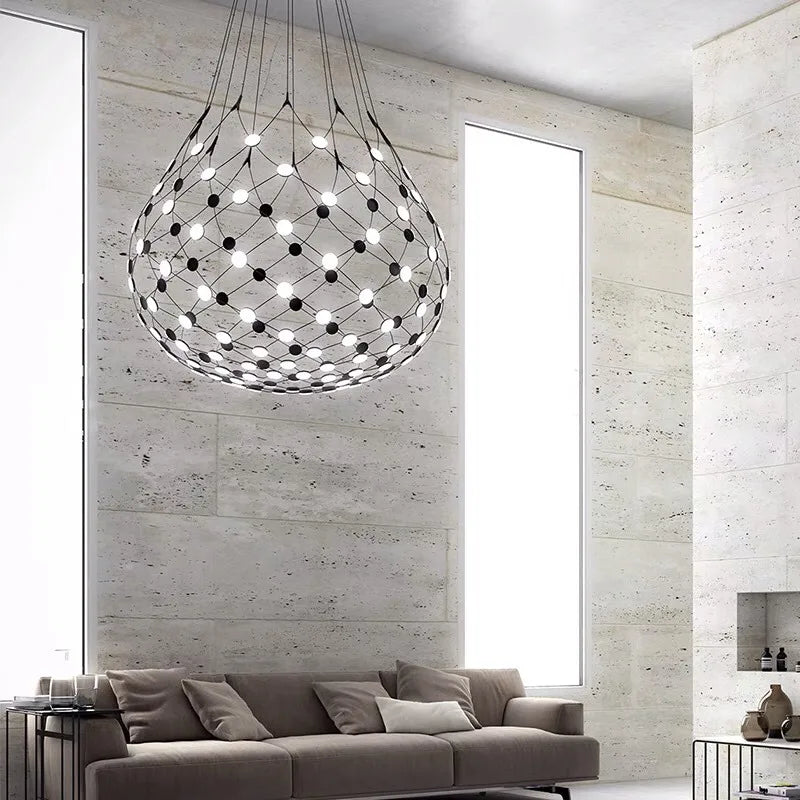 Italian villa living room chandelier empty designer soft lighting duplex building