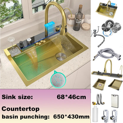 New Modern Stainless Steel Kitchen Sink Multifunctional Sinks Digital Display Large Single Slot Wash Dish Bowl Various Styles