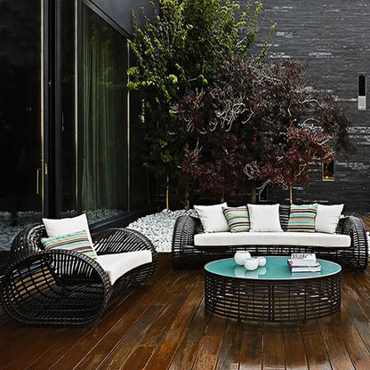 High Quality Modern Nordic Outdoor Aluminum Frame Rattan Sectional Sofa Set Garden Sofas for Courtyard Villa Park Farmhouse