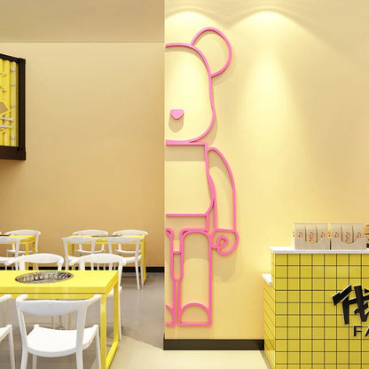 Bear Wall Stickers Mirror Acrylic Wall Sticker DIY PVC Wallpaper Self-adhesive Restaurant Bedroom Wall Decor