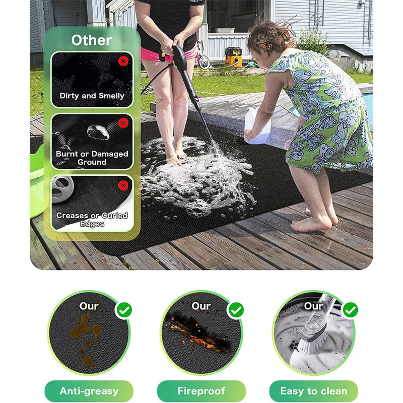 LMETJMA Under Grill Mat Heat Resistant Grill Mats For Outdoor Grill Double-Sided Waterproof Fireproof Oil-Proof Grill Pad JT335