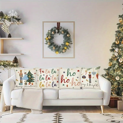 4Pcs Christmas Throw Pillow Covers Nutcracker Print Cushion Covers Winter Home Goods Xmas Holiday Decor Gift