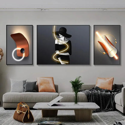 Living Room Decoration Painting LED Lighting Mural Painting Character Triptych Hanging Painting Bedroom Sofa Background Wall
