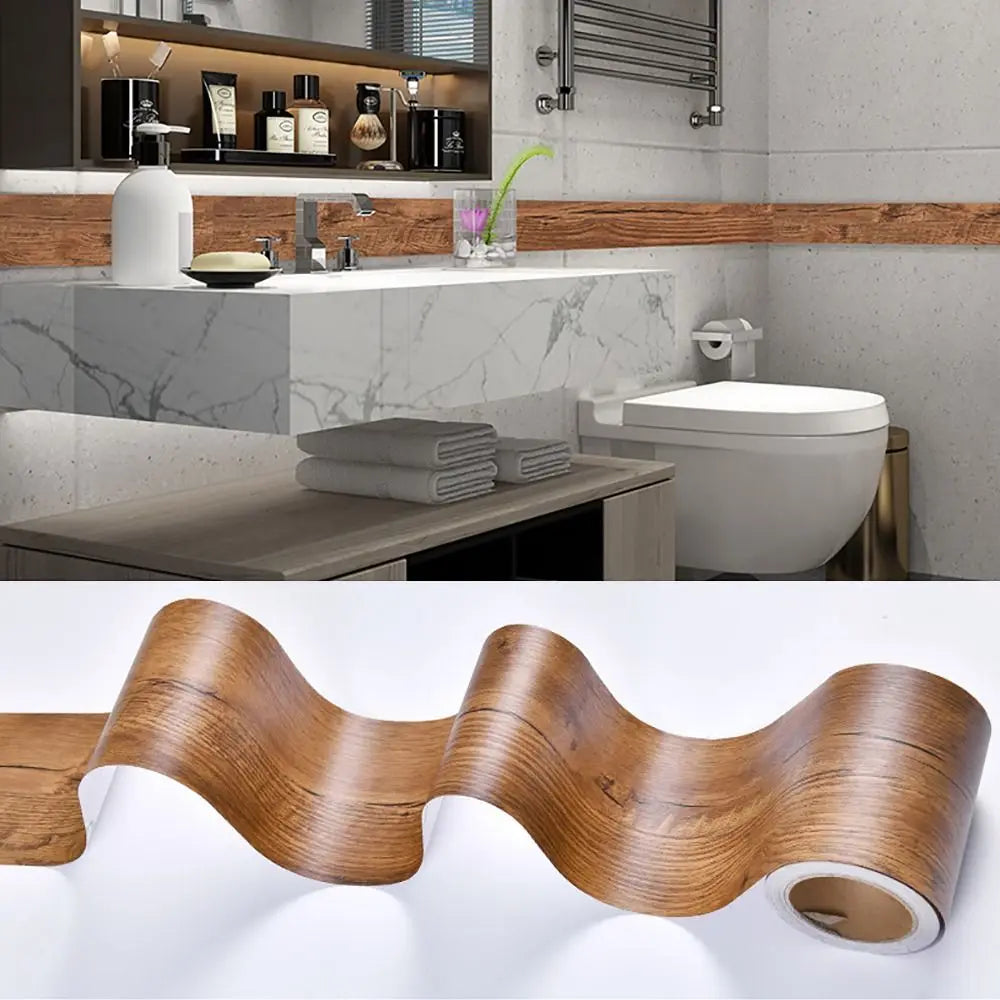 10M/Roll Windowsill Waist Line Wallpaper Waterproof Wood Grain Wall Border Sticker Self-adhesive Door Frame Waveguide Line