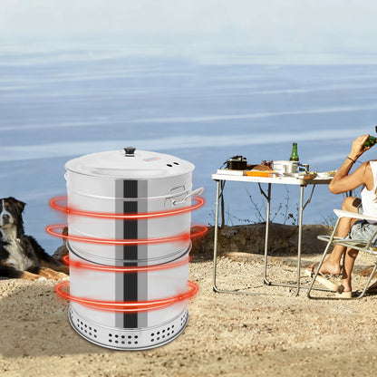 Freestanding Large Portable Smokeless Charcoal Grill - 360° Stainless Steel BBQ Barrel, for Camping,Picnics & Backyard Cooking