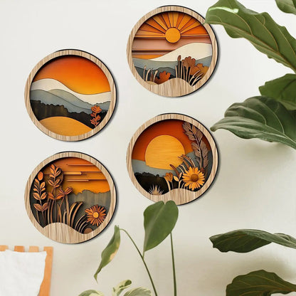 Boho Wall Art for Living Room Bohemian Wall Art 7.87Inch Round Wooden Frames Aesthetic Ornament for Porch Fireplace Balcony