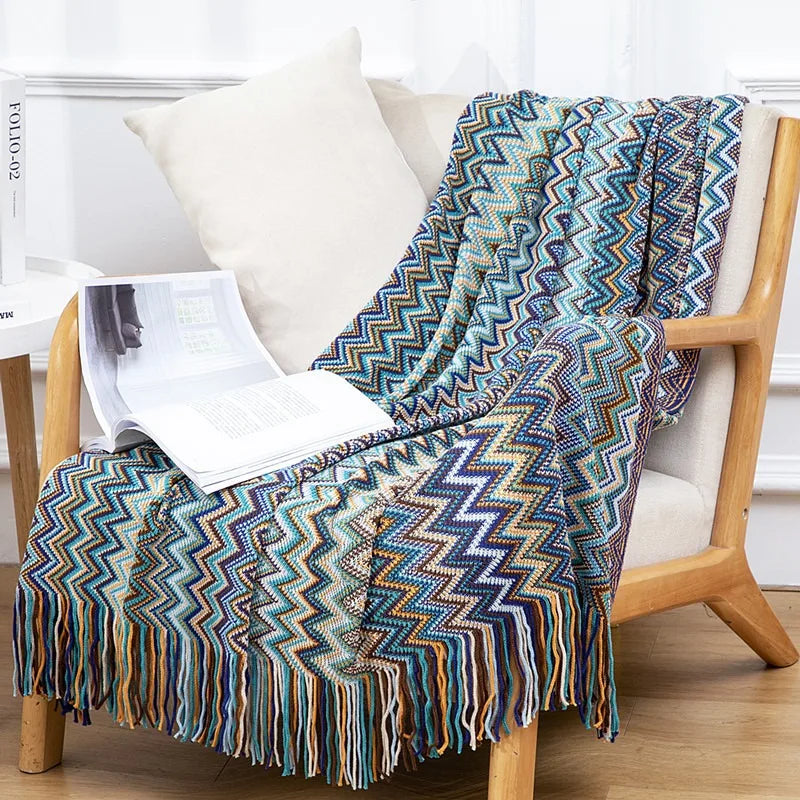Bohemian Summer Knit Throw - Lightweight Aircon Blanket for Office Nap, Sofa & Bedspread Decor |  Sofa Cover & Bed Ru