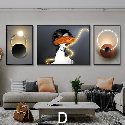 Living Room Decoration Painting LED Lighting Mural Painting Character Triptych Hanging Painting Bedroom Sofa Background Wall