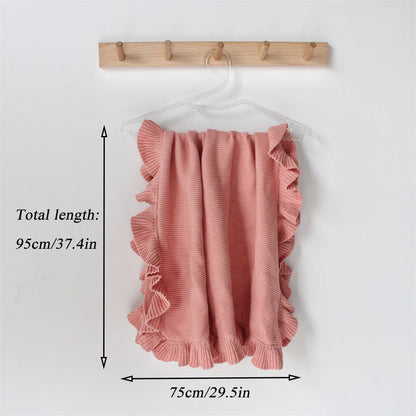 Ruffle Knitted Blanket For Kids Soft Cotton Throw Blanket Cuddle Stroller Swaddling Crib Blanket For Newborn