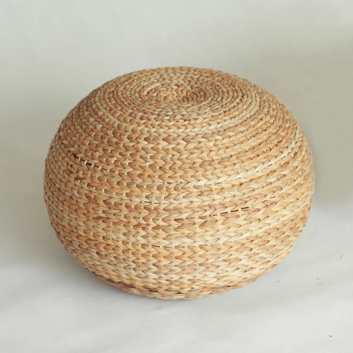 Pastoral Country Style Tea Room Grass Woven Rattan Stool Solid Wood round Seat Low Bench for Relaxed Seating Fashionable Shoe St