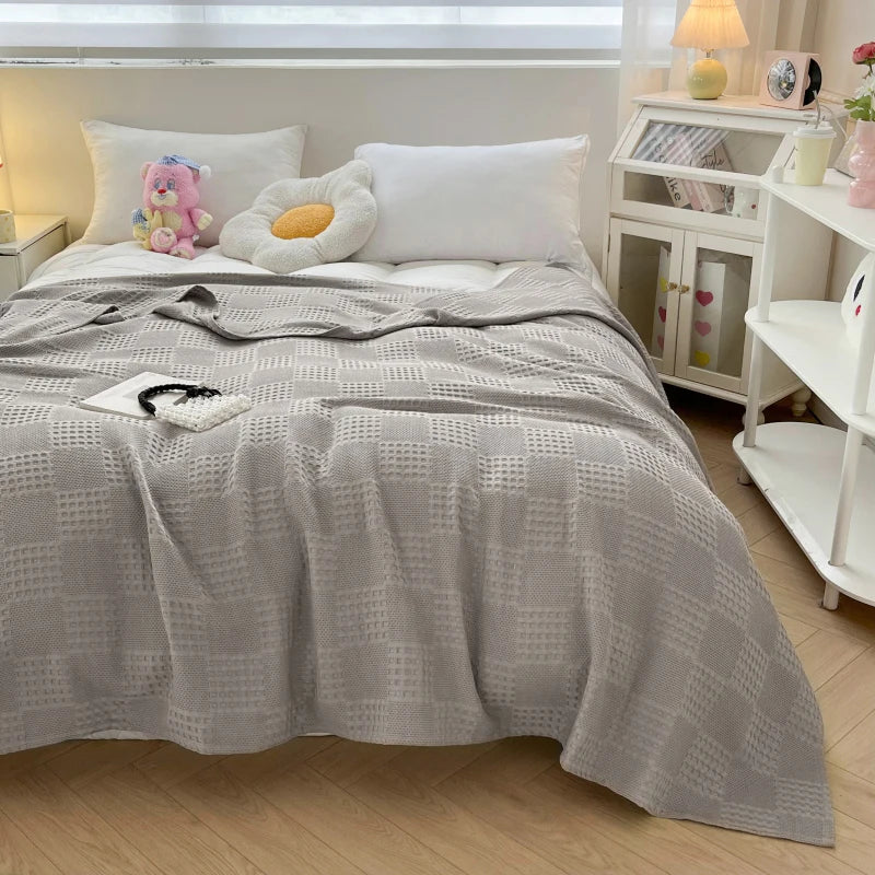 100% Cotton Throw Blanket Soft Breathable Waffle Blanket for Twin Queen King Bed Decorative Plaid Sofa Blankets Summer Throws
