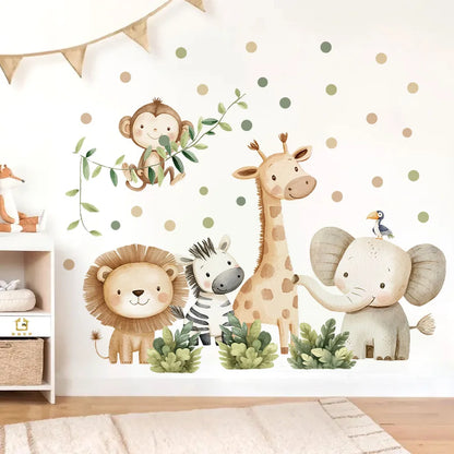 Forest Animals Rainbow Wall Stickers for Kids Rooms Children Boys Girls Baby Room Decoration Nursery Wallpaper Giraffe Elephant