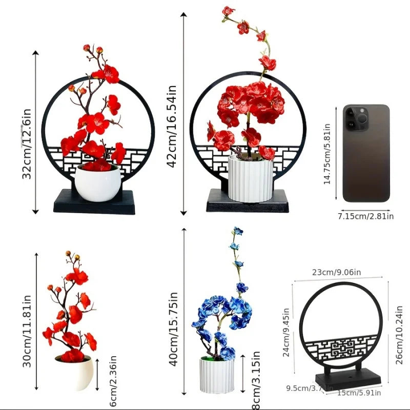 1 Set, Chinese Artificial Plum Blossom Potted Plant, Plastic Fake Bonsai Flower, Indoor and Outdoor Simulation Plant, Includes