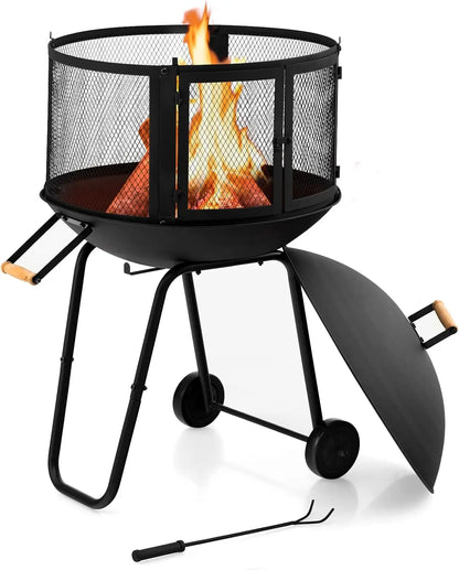 Portable Wood Burning Fire Pit on Wheels for Outdoor Camping and Entertaining - 28