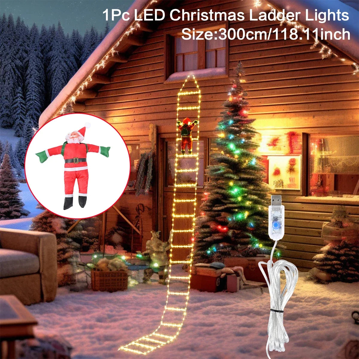 3M Santa Claus Climbing Ladder Warm Light Christmas Decoration Home Outdoor Garden Cristmas Tree Ornement New Year Gift