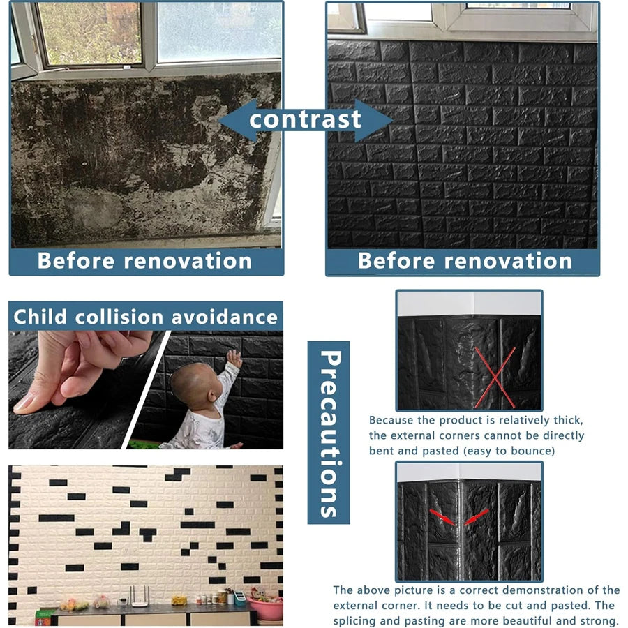 3D wallboard wallpaper sticker with self-adhesive waterproof foam, suitable for indoor wall decoration, bathroom home decoration