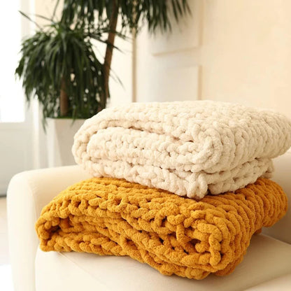 Hand Chunky Knitted Blanket Thick Yarn Merino Wool Bulky Knitting Throw Blankets Throw Carpets Soft Warm Winter Home Sofa Bed