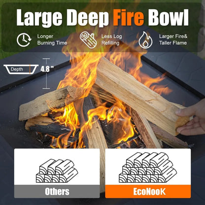 32 Inch Fire Pit, Square Outdoor Fire Pit Table with Spark Screen & Fire Poker, 3-in-1 Multipurpose Firepits for Outside