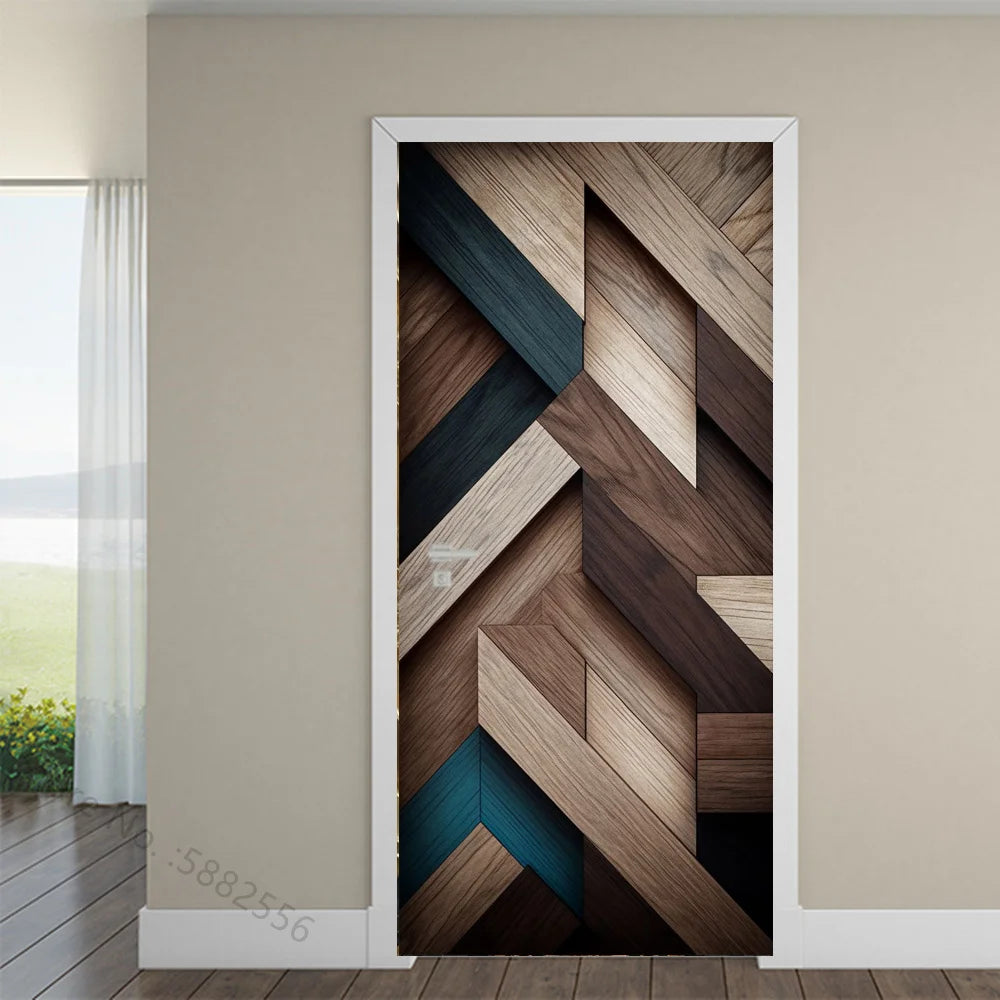 Black Art Mural Wood Texture Flower Star Waterproof Self-Adhesive Wallpaper Stickers for Door Bedroom Living Room Cabinets Decor