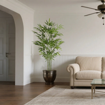 4/5/6ft Artificial Bamboo Tree Tall Fake Bamboo Plant in Black Pot Faux Trees with Realistic Trunks and Lifelike Leaves for Indoor Outdoor Home Office Décor