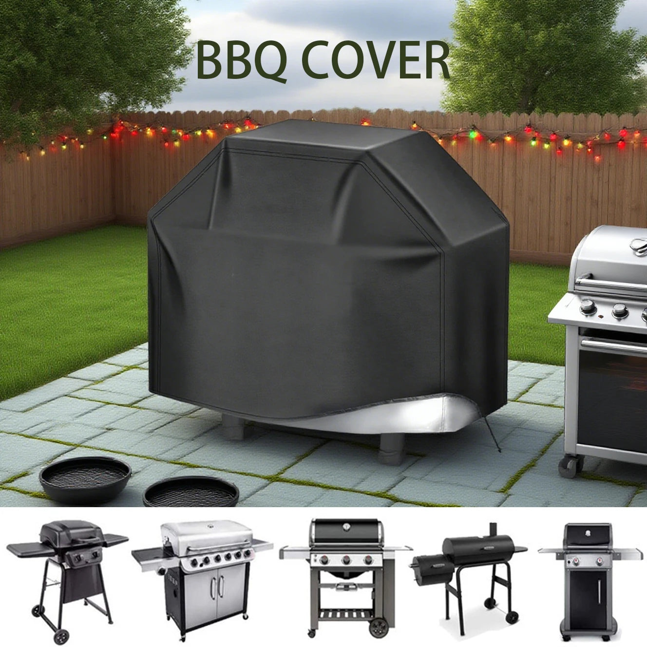 BBQ Grill Barbecue Cover Dustproof Waterproof Thickened BBQ Cover Outdoor Rainproof BBQ Cover