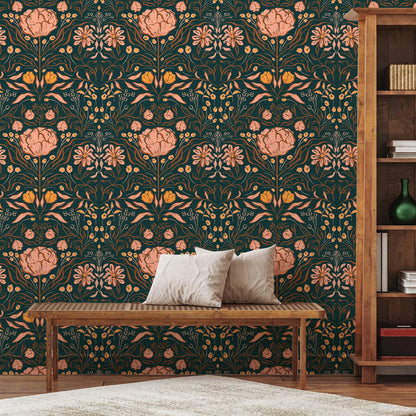 2m/3m Self Adhesive Wallpaper Rural Flowers Retro Plants Background Wall Paper Bedroom Entrance Renovation Wall Sticker