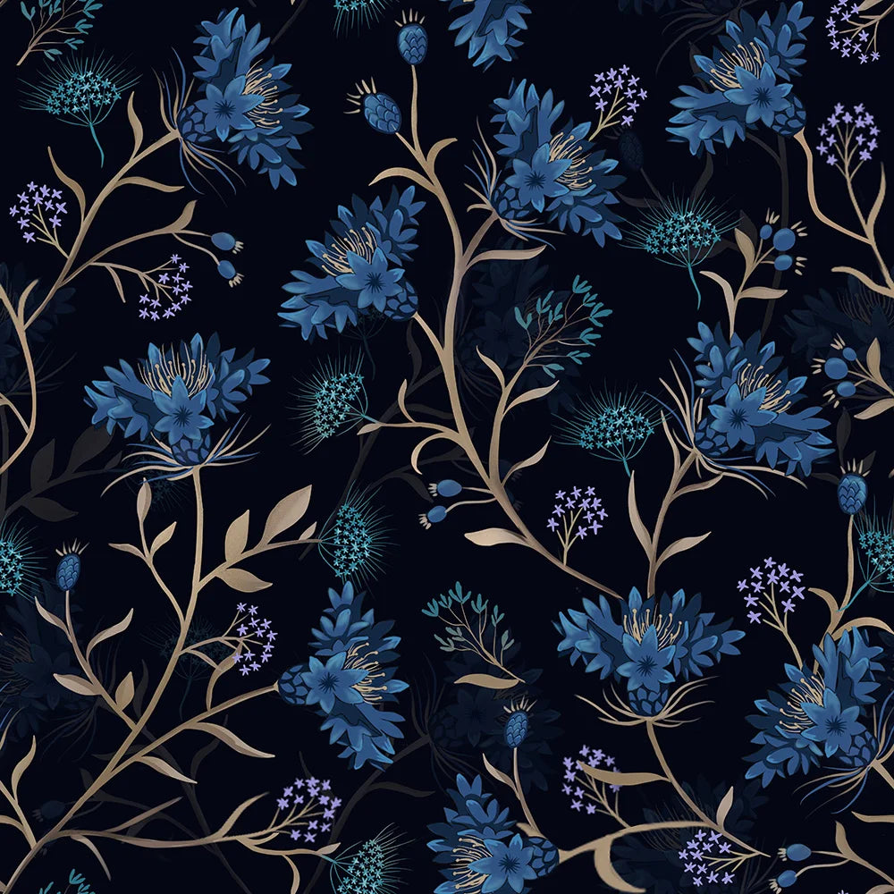 Dark Dandelion Floral Self Adhesive Wall Blue Plant Pattern Waterproof Removable Wallpaper Bedroom Bathroom Home Wall Decor Film