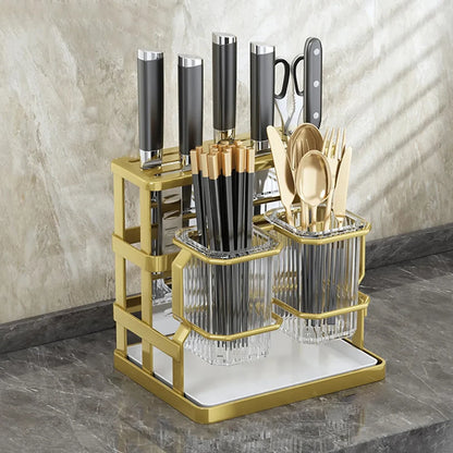 Kitchen Countertop Cutlery Holder Wall Mounted Kitchen Utensil Organizer Rack Knife Holder Spoon Fork Drain Storage Rack