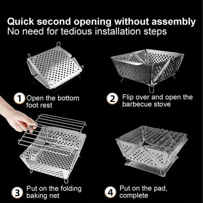 Portable Folding BBQ Grill Camping Split Stainless Steel Fire Pit Tent Stove Outdoor Picnic Accessories Charcoal Grill Burner