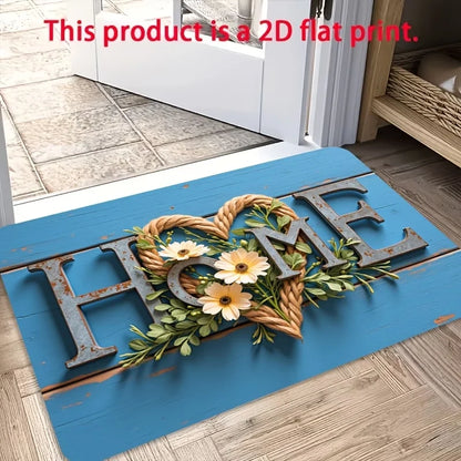 Rustic Home Sweet Home Floor Mat Blue Wooden Texture Welcome Doormat for Living Room Balcony Bedroom Entrance Area Carpet