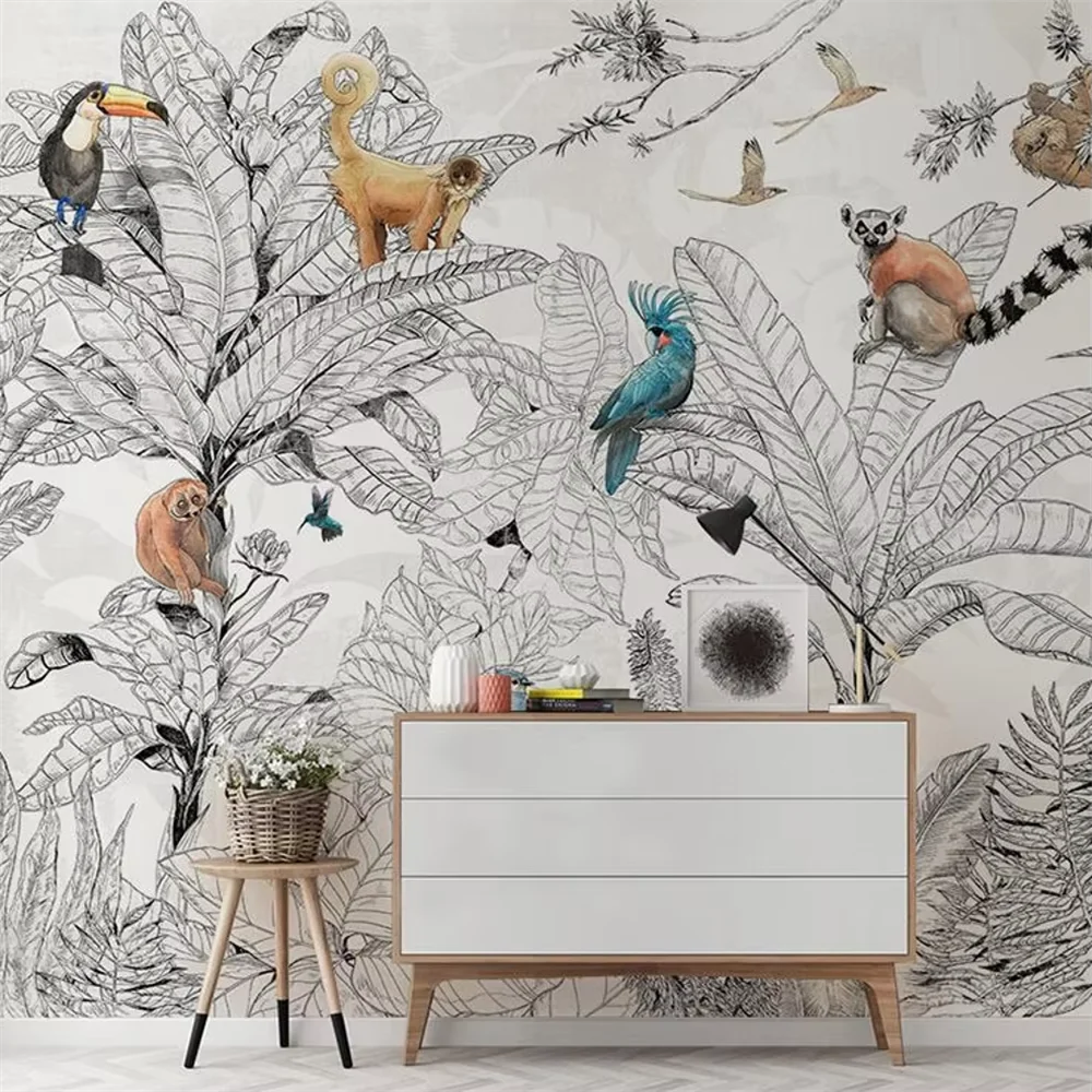 Custom 3D Tropical Rainforest Wallpaper Mural Animals Monkey Wallpapers for Living Room Background Wall paper home decor Sticker