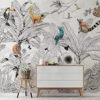Custom 3D Tropical Rainforest Wallpaper Mural Animals Monkey Wallpapers for Living Room Background Wall paper home decor Sticker