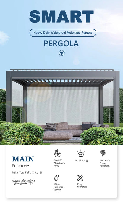 Luxury Aluminum Louvered Pergola Outdoor Patio Terrace Gazebo Electric Sunshade Waterproof UV Resistant Weatherproof Durable