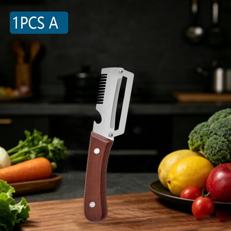 Stainless Steel KItchen Peeler 3-in-1 Multi-Functional Peeler Green Onion Slicer Bottle Opener Peeler for Fruits and Vegetables